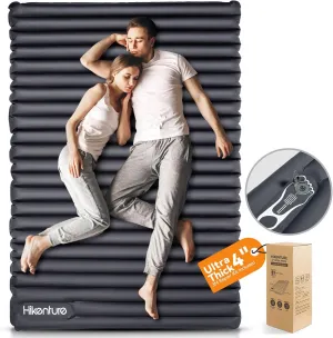 Hikenture Double Sleeping Pad for Camping, 4" Extra-Thick Camping Mattress 2 Person, Inflatable & Ultralight Sleeping Mat for Backpacking, Hiking (Grey Foot Pump, Full XL)