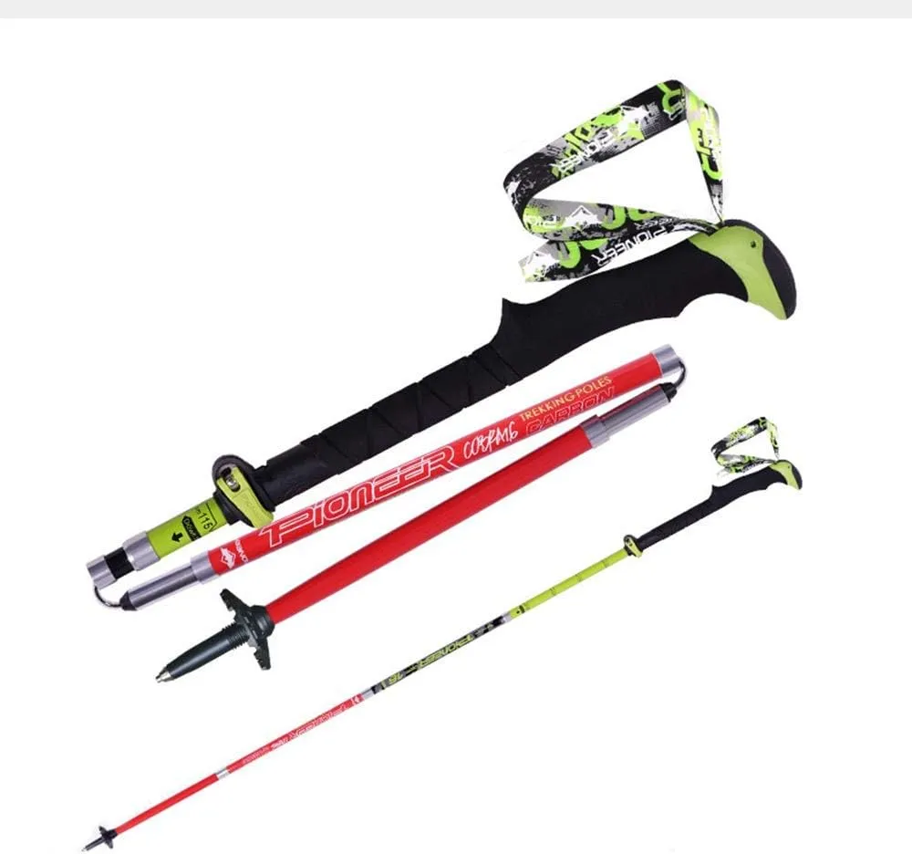 Hiking Poles 7001 Super-Hard Aluminum, Carbon Fiber Trekking Poles Lightweight Collapsible Folding Walking Sticks Included A Mud Baskets, Foot Cover, (Red M)