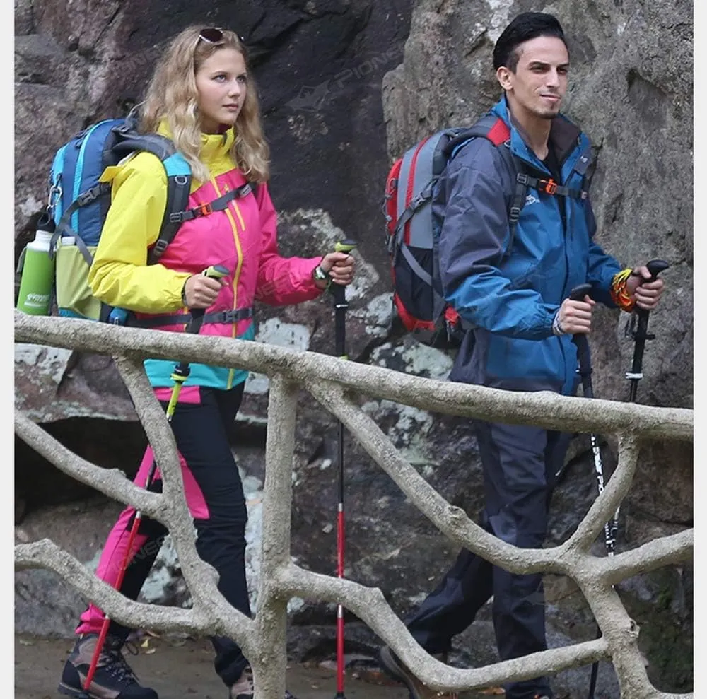 Hiking Poles 7001 Super-Hard Aluminum, Carbon Fiber Trekking Poles Lightweight Collapsible Folding Walking Sticks Included A Mud Baskets, Foot Cover, (Red M)