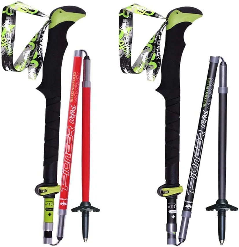 Hiking Poles 7001 Super-Hard Aluminum, Carbon Fiber Trekking Poles Lightweight Collapsible Folding Walking Sticks Included A Mud Baskets, Foot Cover, (Red M)