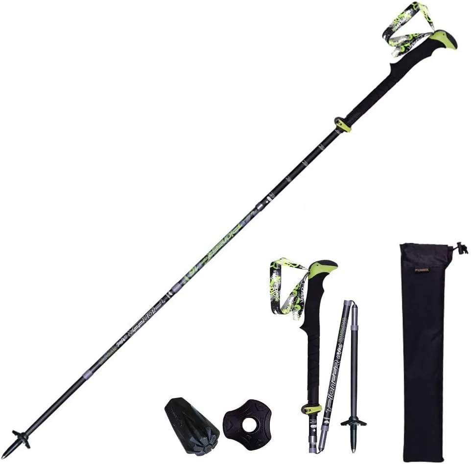 Hiking Poles 7001 Super-Hard Aluminum, Carbon Fiber Trekking Poles Lightweight Collapsible Folding Walking Sticks Included A Mud Baskets, Foot Cover,