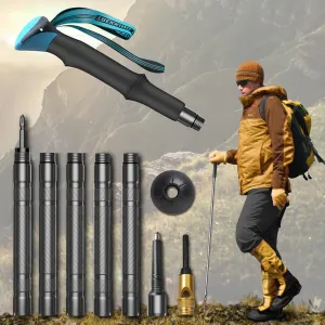 Hiking Stick Walking Staff Collapsible Trekking Pole for Outdoor, Camping, Cross-Country with Multi Tool Whistle, etc. (1 Stick/ 6 Tubes)