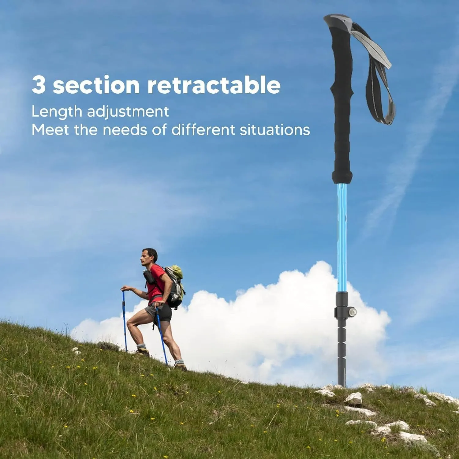 Hiking Trekking Poles, Carbon Fiber 3 Section Retractable Hiking Or Walking Sticks, Lightweight Wear Resistant Walking Poles for Hiking, Climbing, Exploring, Etc.