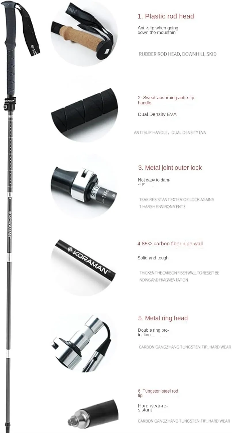 Hiking Trekking Poles Folding Trekking Hiking Poles Carbon Fiber Walking Stick Lightweight for Camping Mountaining Hiking Sticks for Trekking