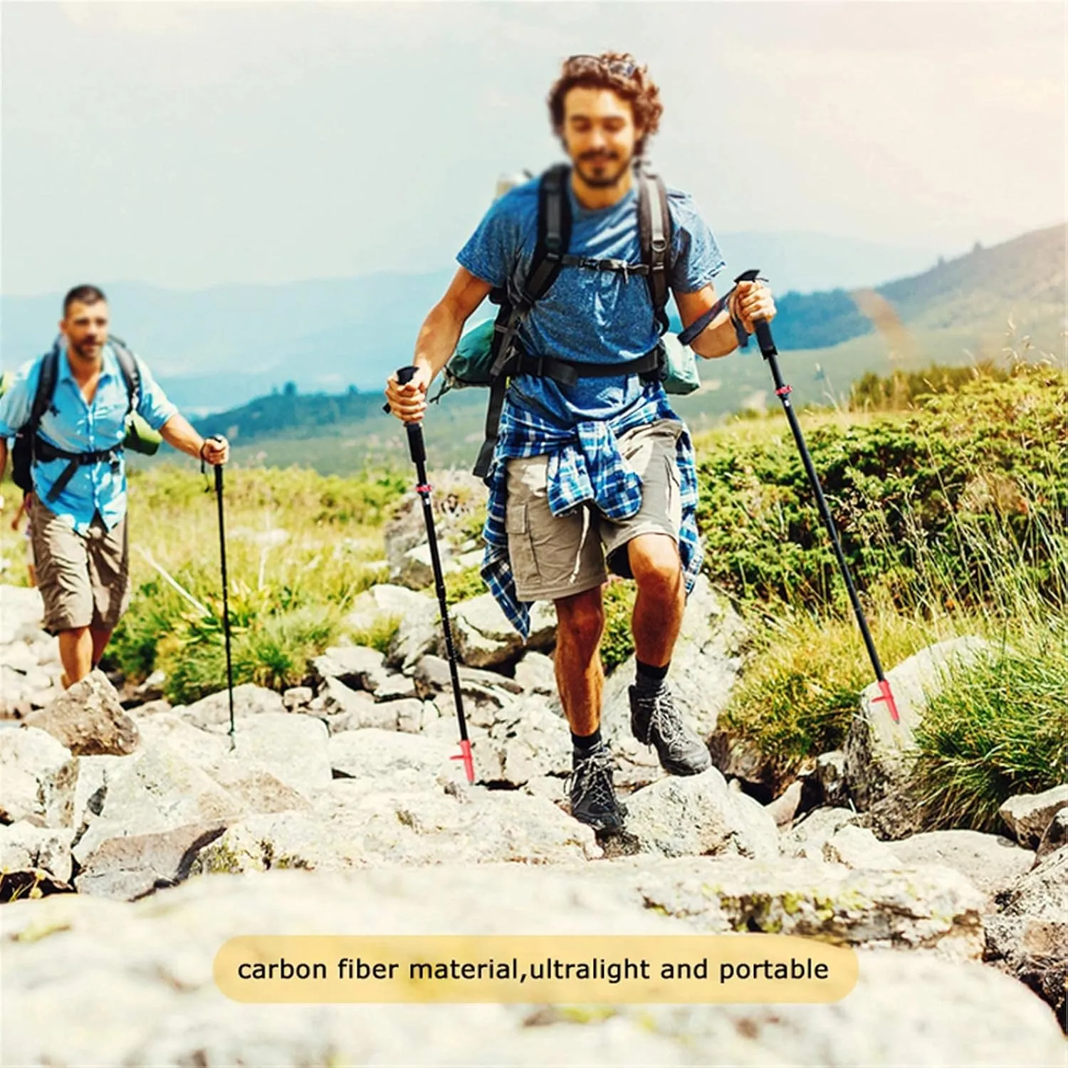 Hiking Trekking Poles, Lightweight Folding Hiking Trekking Poles, Adjustable 110-130Cm, High Grip and Soft and Comfortable Handle with Wrist Strap (Red 2PCS)