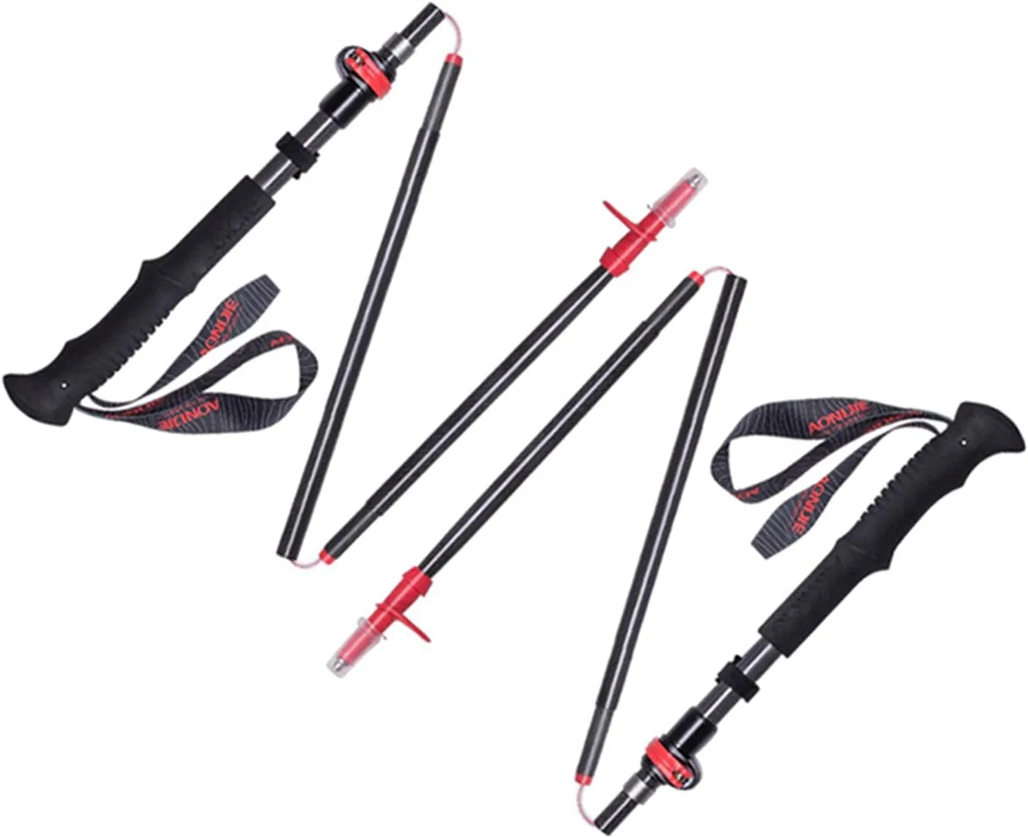Hiking Trekking Poles, Lightweight Folding Hiking Trekking Poles, Adjustable 110-130Cm, High Grip and Soft and Comfortable Handle with Wrist Strap (Red 2PCS)