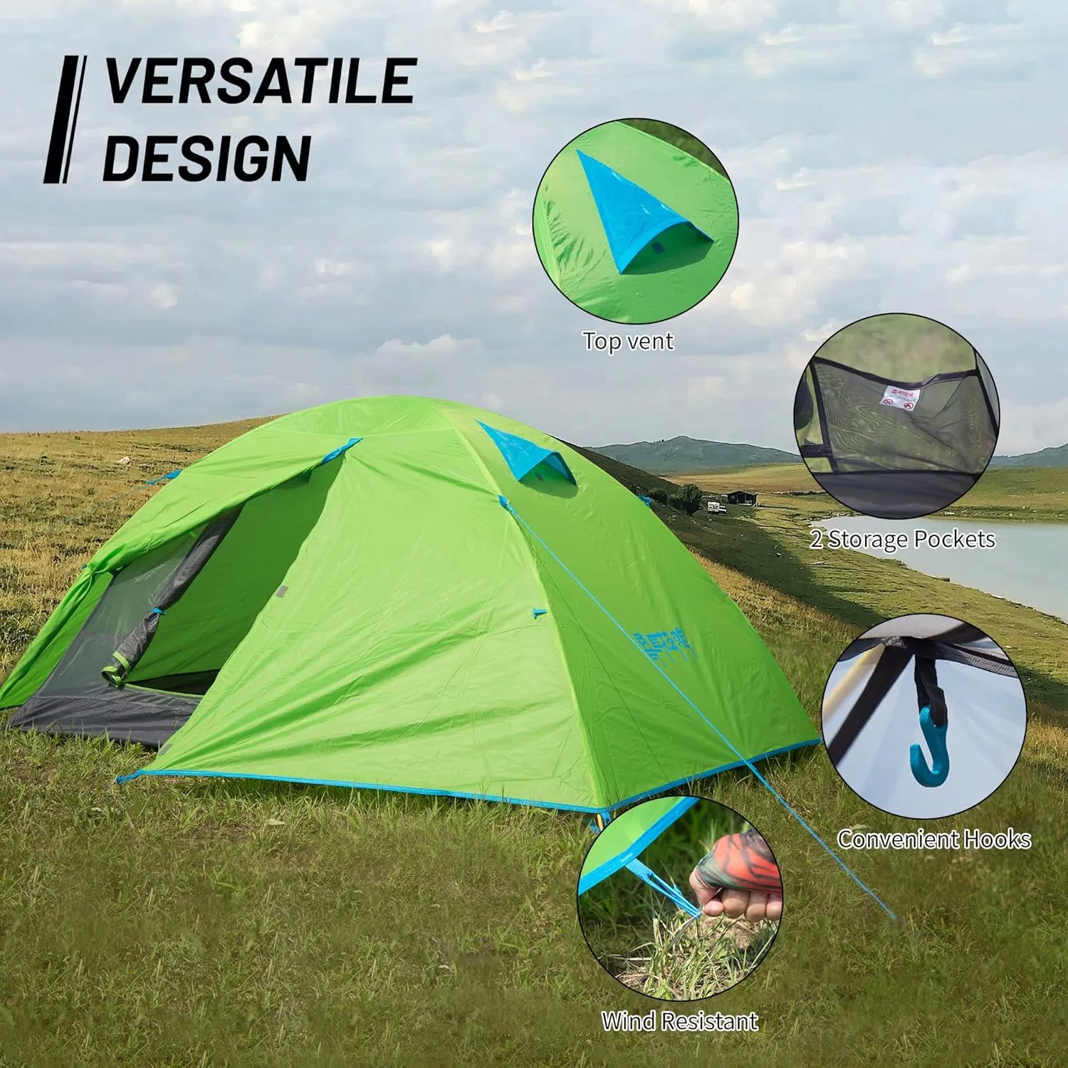 Himalaya 2 Person Camping Tent, Backpacking Tent Waterproof Windproof Lightweight Portable Easy Setup Double Layer Two Door for Outdoor Camping Hiking Mountaineering Travel
