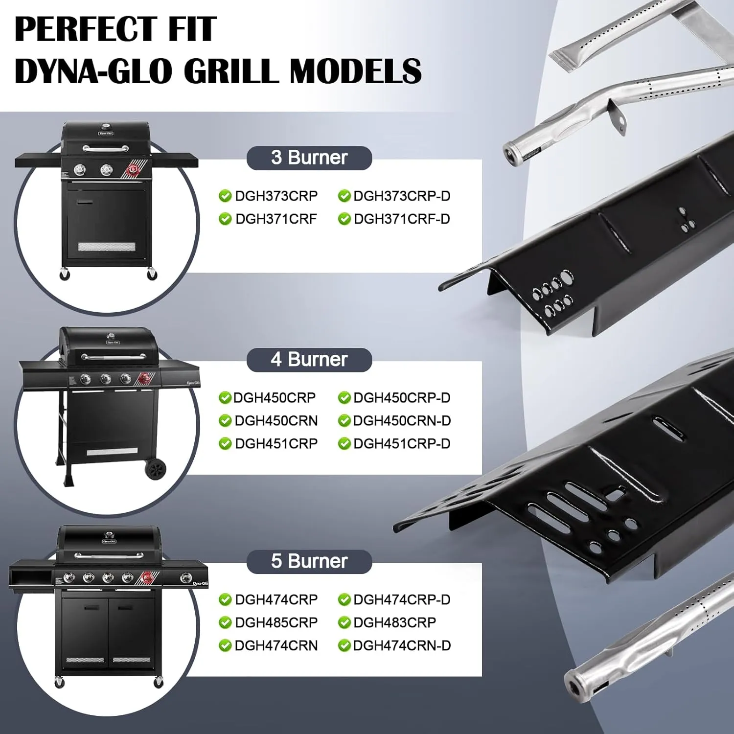Hiorucet Grill Replacement Parts for Dyna Glo 5 Burner Gas Grill DGH474CRP, DGH485CRP, DGH474CRN, DGH474CRN-D, DGH483CRP, 4 Burner DGH450CRP, 3 Burner DGH373CRP Dyna Glo BBQ Grill Parts.