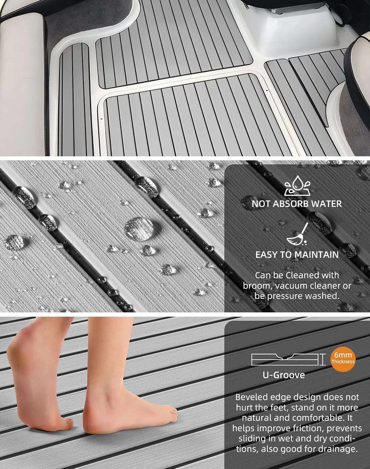 Hjdeck Boat Flooring EVA Foam Boat Decking with 3M Self-Adhesive Backing, Boat Foam Flooring Marine Carpet Faux Teak Sheet for Yacht Fishing Boat Kayak Motorboat RV Floor Helm Pad