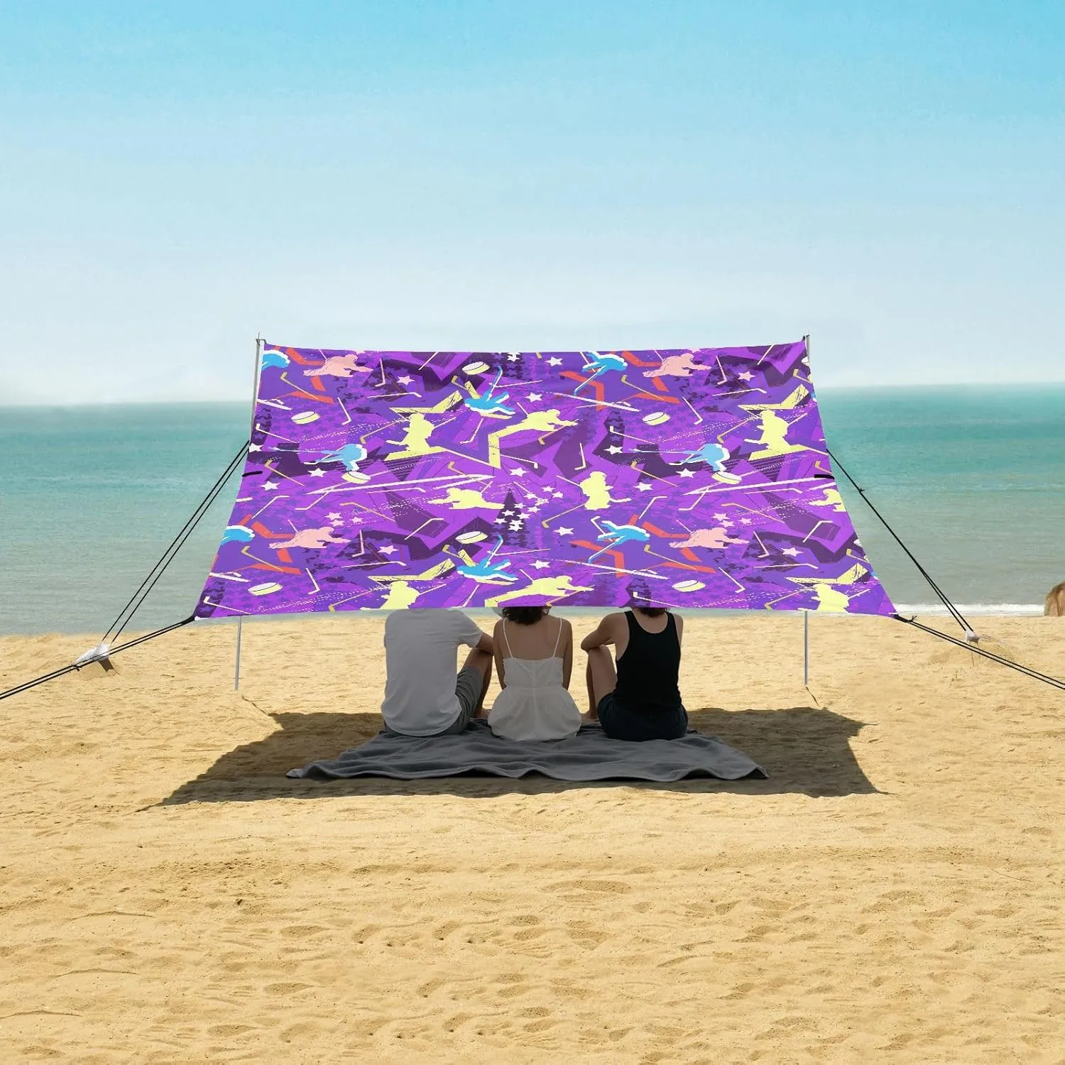 Hockey Endless Background Beach Camping Tent Sun Shelter for Whole Family, Beach Shade Canopy with UPF50  UV Protection,Easy Set Up and Carry,Outdoor Shade for Trips, Fishing, Backyard Fun Picn