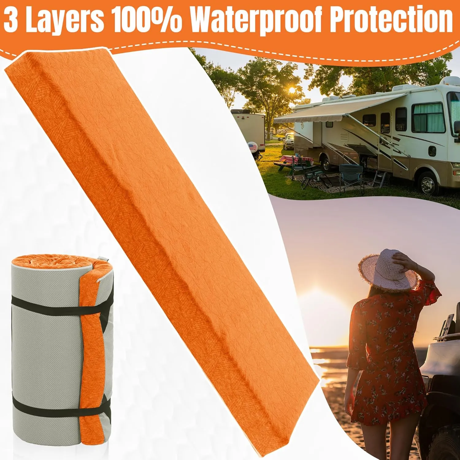 HOMBYS 3 Inch Thick Memory Foam Camping Mattress for Outdoor Sleeping, Roll Up Porable Camping Pad Mat with Knitted Cover for Travel Truck Bed Tent