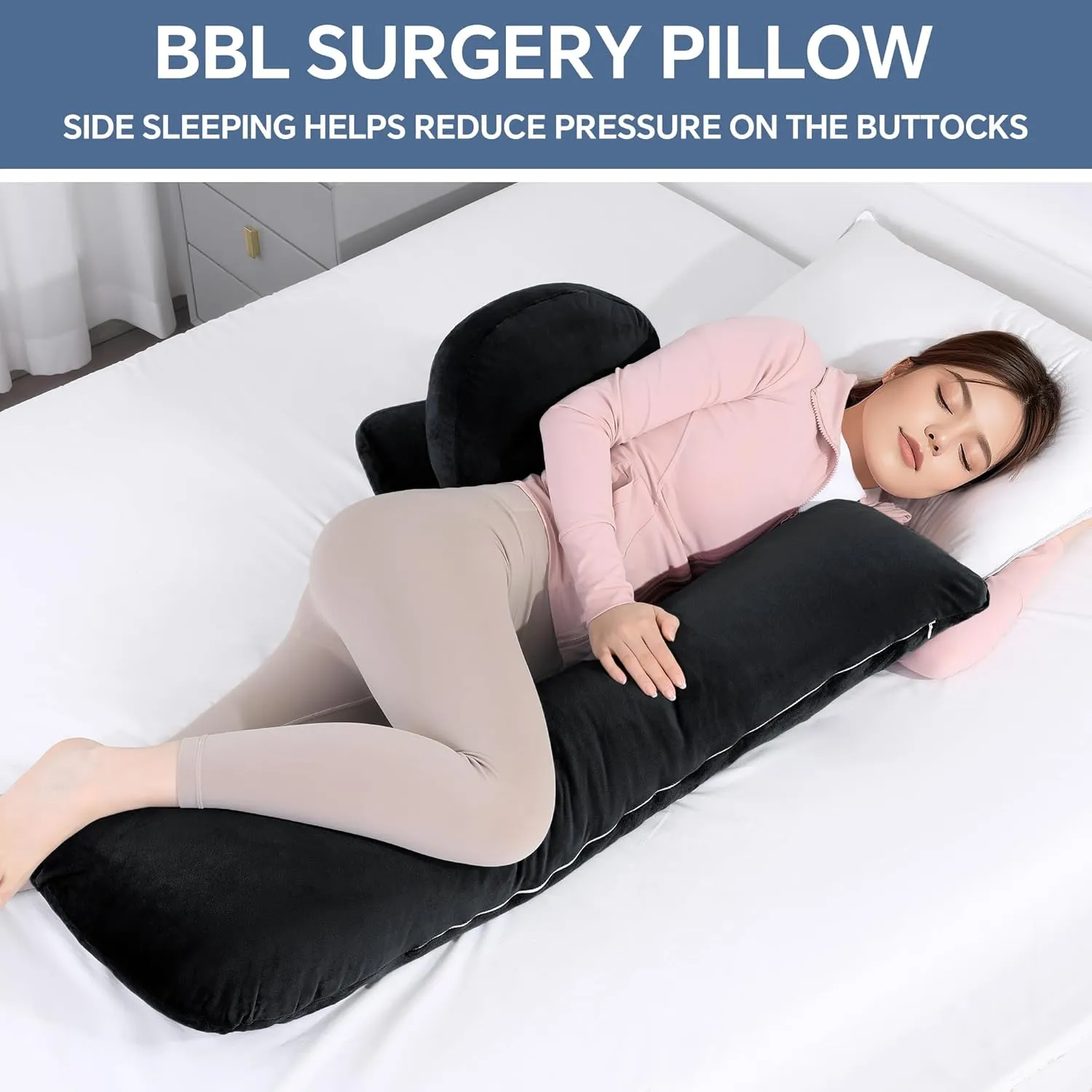 HOMBYS BBL Pillow After Surgery for Sleeping with Detachable and Adjustable Pillow,Brazilian Butt Lift Cushion for Stomach & Side Sleeper (Black)