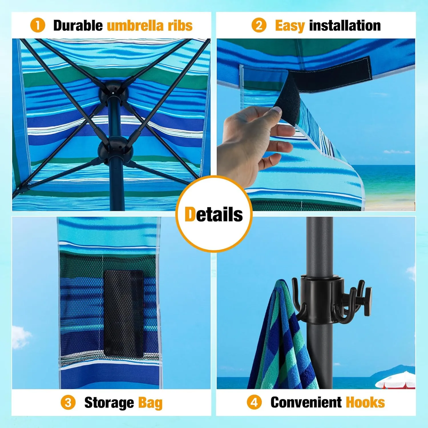 HOMEDEMO Beach Cabana UPF 50 , 6'×6' Beach Canopy, Easy Set up and Take Down, Cool Cabana Beach Tent with Sand Pockets, Side Wall Beach Shade Canopy Wind Waterproof for Kids, Family & Friends