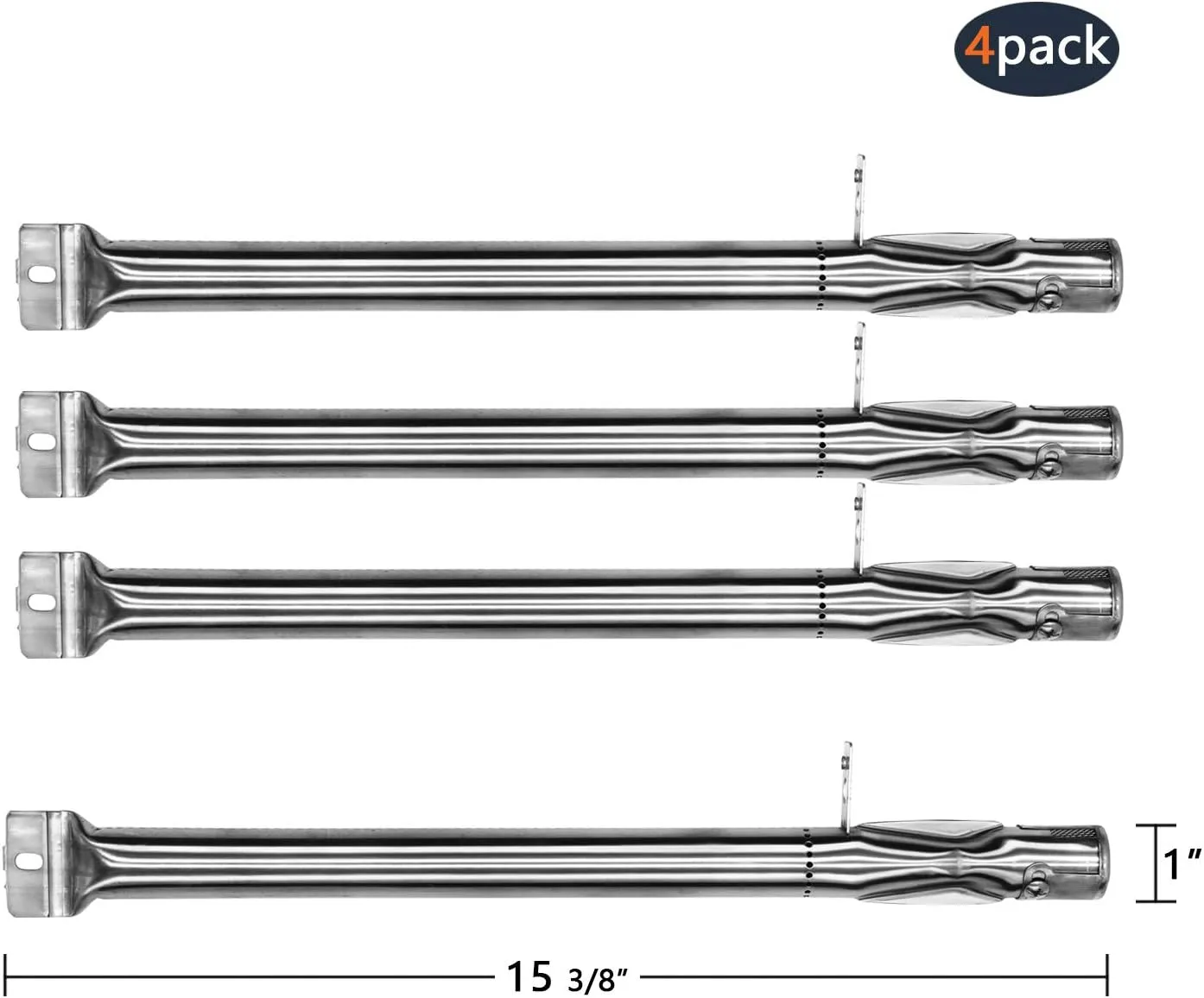 Hongso 15 3/8" BBQ Gas Grill Replacement Stainless Steel Pipe Tube Burner for Kenmore Sears, K Mart Part, Members Mark Part, Outdoor Gourmet, Lowes Model Grills, 4-Pack