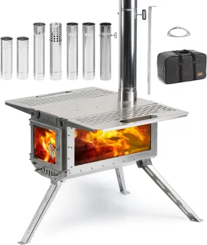Hot Tent Stove,Portable Wood Burning Stove for Tent, Hunting,Shelter, Ice Fishing.686 Cubic Inch Firebox Camping Tent Stove Includes Chimney Pipes.