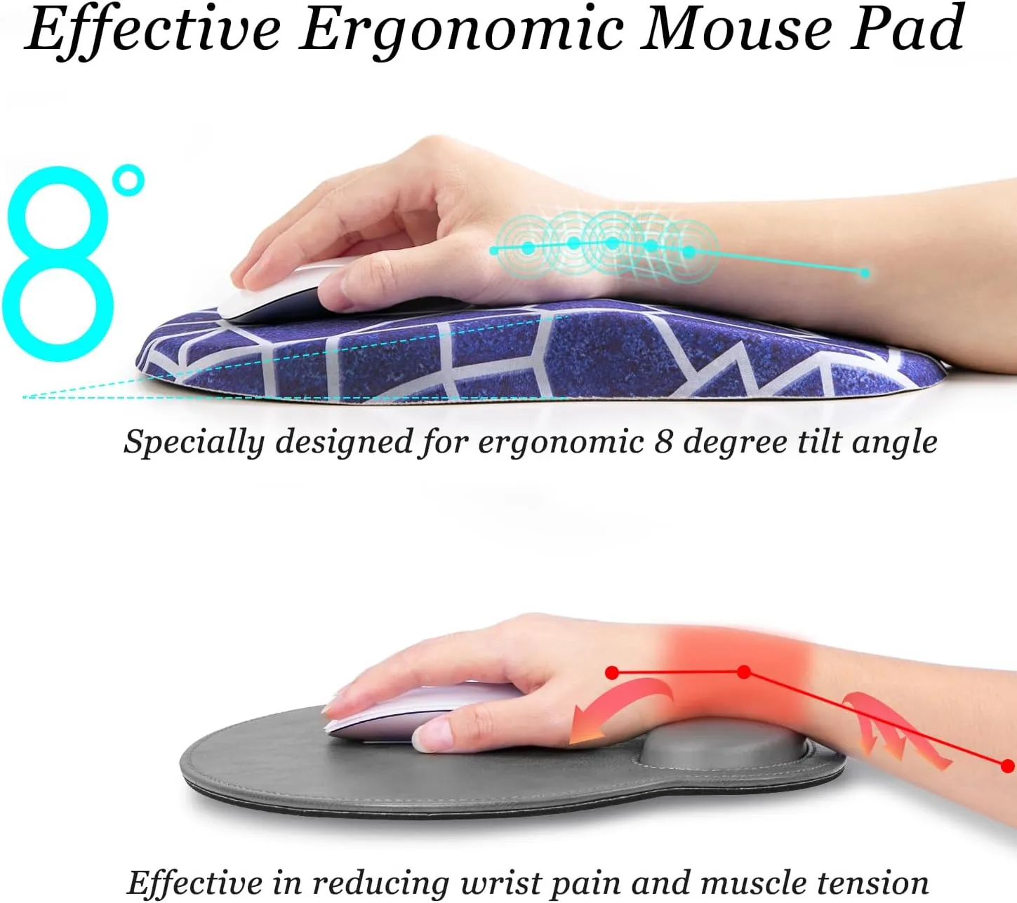 hueilm Ergonomic Mouse Pad Wrist Support,Pain Relief Mouse Pad with Wrist Rest,Entire Memory Foam Mouse Pad with Non-Slip PU Base,Comfortable Mousepad Perfect for Office & Home, 1PCS（Geometry）
