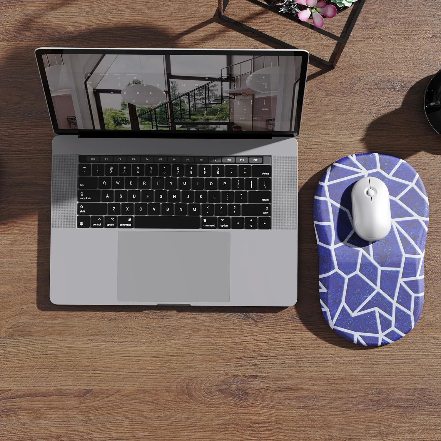 hueilm Ergonomic Mouse Pad Wrist Support,Pain Relief Mouse Pad with Wrist Rest,Entire Memory Foam Mouse Pad with Non-Slip PU Base,Comfortable Mousepad Perfect for Office & Home, 1PCS（Geometry）