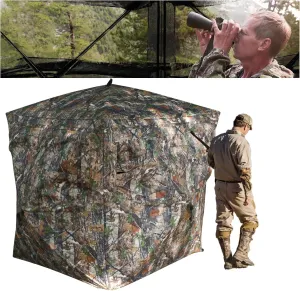 Hunting Tent, See Through Blind with Carrying Bag, 270 Degree View, 300D Portable Camouflage Resilient Tent, Portable for 2-3 People, Easy to Install，Gift a Multifunctional Knife
