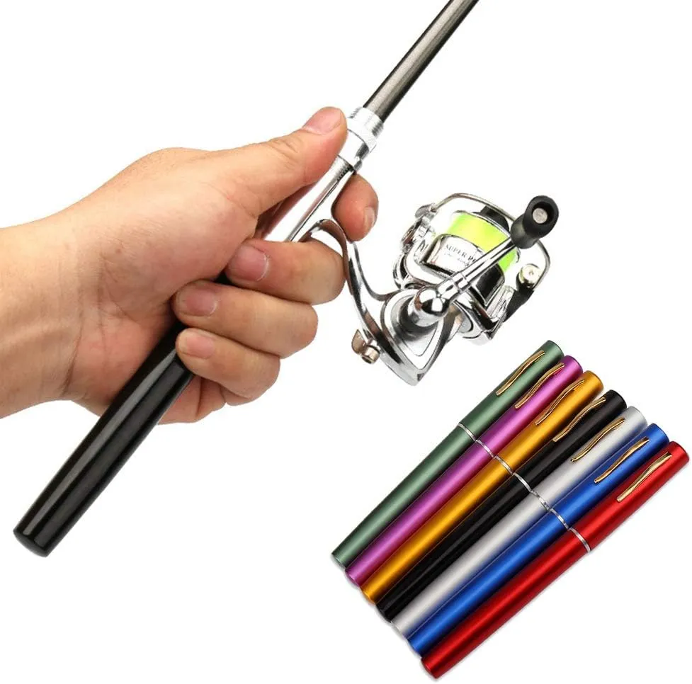 HXBER Pocket Collapsible Fishing Rod Reel Combo Mini Pen Fishing Pole Kit Telescopic Fishing Rod Reel Combo Kit, 1.6M, Blue