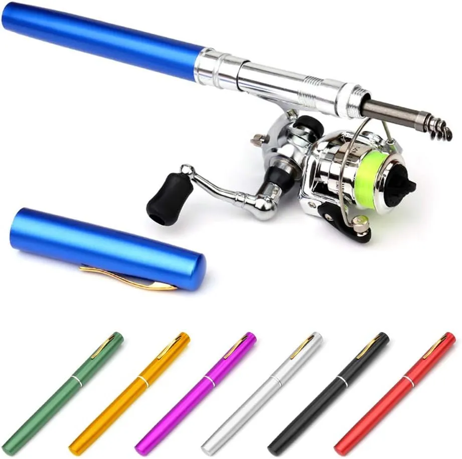 HXBER Pocket Collapsible Fishing Rod Reel Combo Mini Pen Fishing Pole Kit Telescopic Fishing Rod Reel Combo Kit, 1.6M, Blue