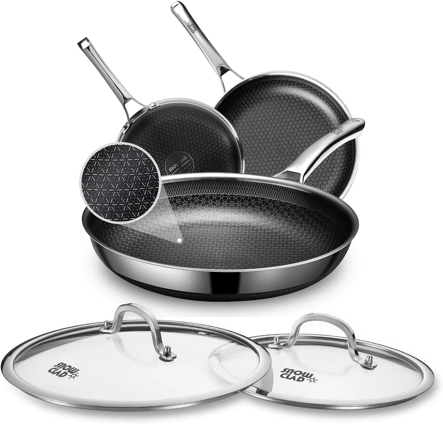 Hybrid Pans Set Nonstick with 2Lid, 8&10&12 Inch Nonstick Frying Pans Set, Dishwasher Induction Oven Broiler Safe Stainless Steel Skillet, PFOA Free Kitchen set