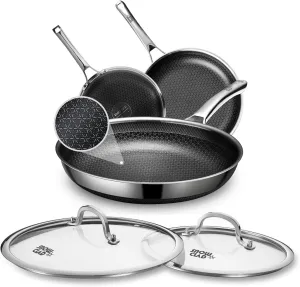 Hybrid Pans Set Nonstick with 2Lid, 8&10&12 Inch Nonstick Frying Pans Set, Dishwasher Induction Oven Broiler Safe Stainless Steel Skillet, PFOA Free Kitchen set