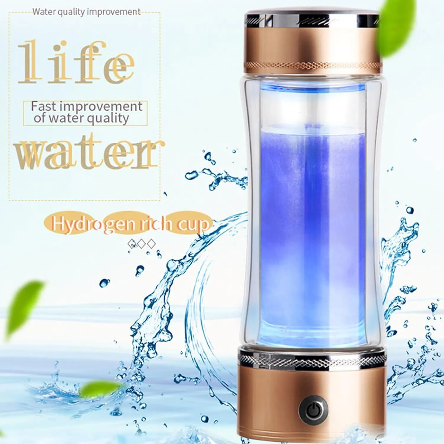 Hydrogen Water Bottle Generator, Portable Hydrogen Rich Water Cup, 350ML, Up to 1200-1600 PPB, PEM Technology Health Glass Cup, for Home Travel