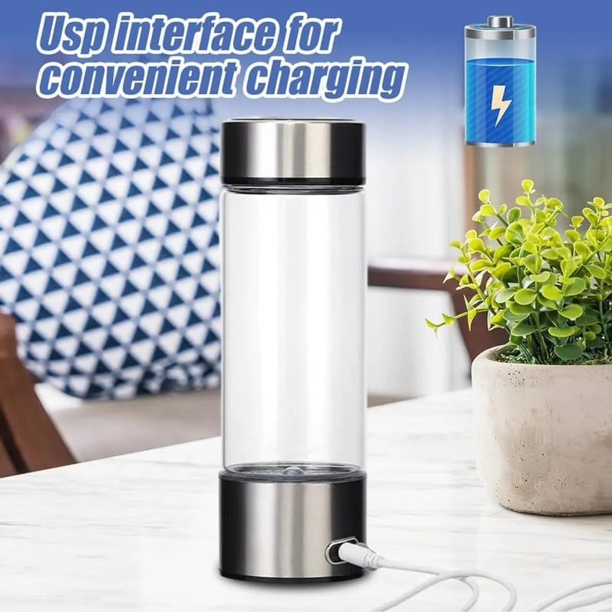 Hydrogen Water Bottle Portable 2024 New Portable Hydrogen Water Ionizer Machine, Hydrogen Water Generator, Hydrogen Rich Water Glass Health Cup for Home Office Travel(Silver,2 Pack)