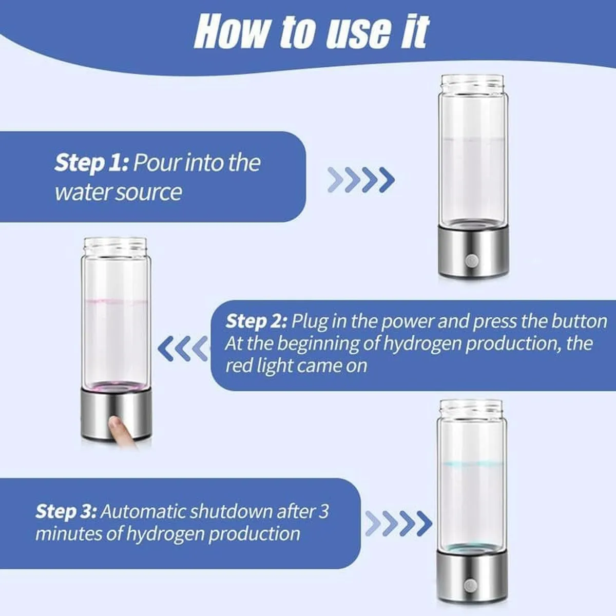 Hydrogen Water Bottle Portable 2024 New Portable Hydrogen Water Ionizer Machine, Hydrogen Water Generator, Hydrogen Rich Water Glass Health Cup for Home Office Travel(Silver,2 Pack)