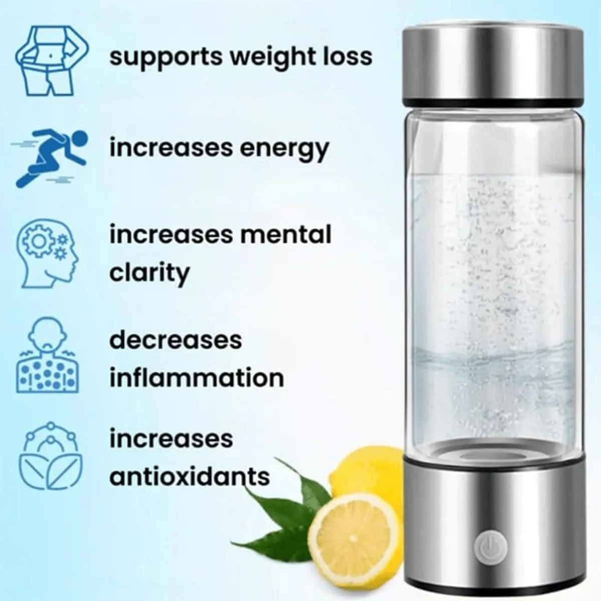 Hydrogen Water Bottle Portable 2024 New Portable Hydrogen Water Ionizer Machine, Hydrogen Water Generator, Hydrogen Rich Water Glass Health Cup for Home Office Travel(Silver,2 Pack)