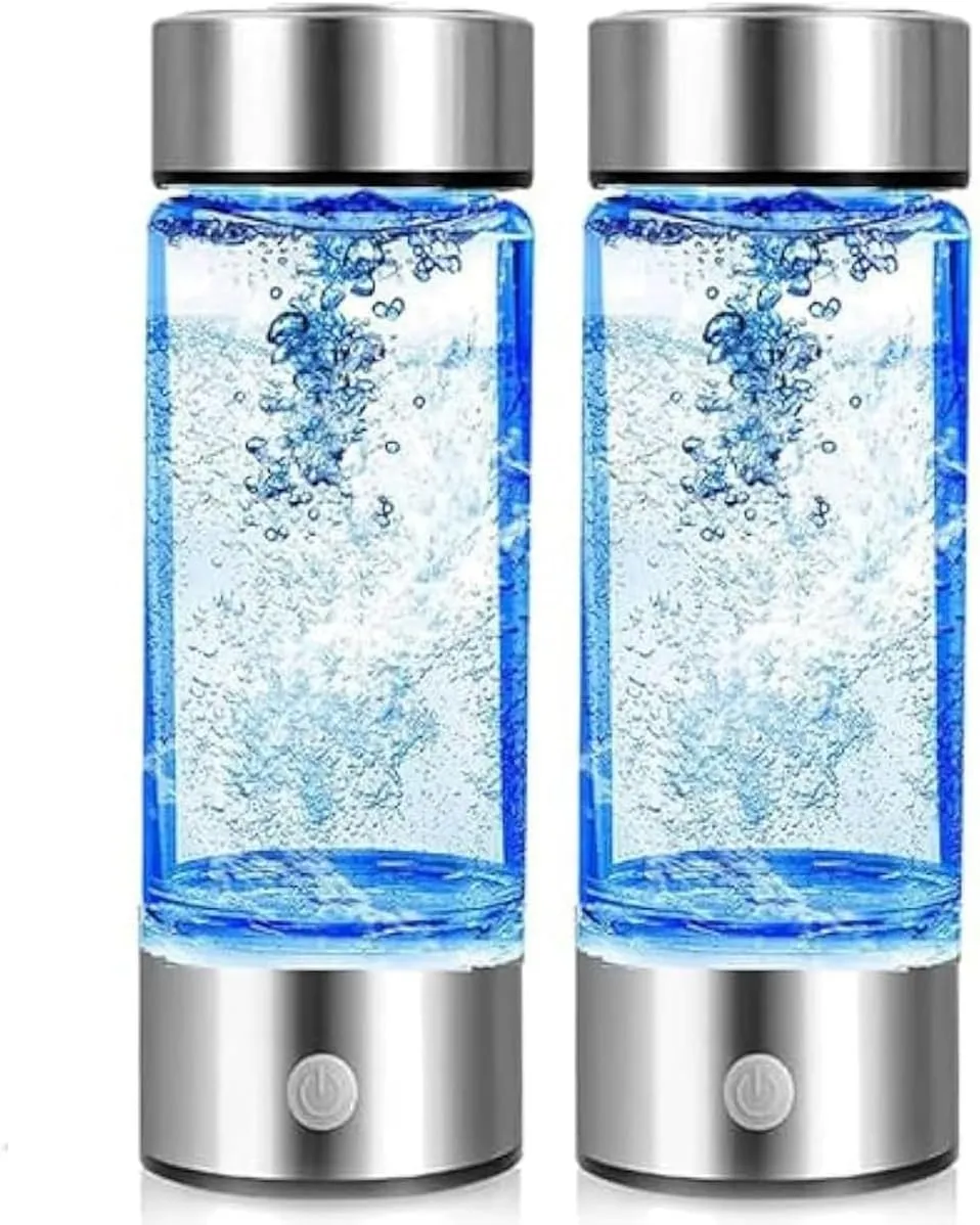 Hydrogen Water Bottle Portable 2024 New Portable Hydrogen Water Ionizer Machine, Hydrogen Water Generator, Hydrogen Rich Water Glass Health Cup for Home Office Travel(Silver,2 Pack)