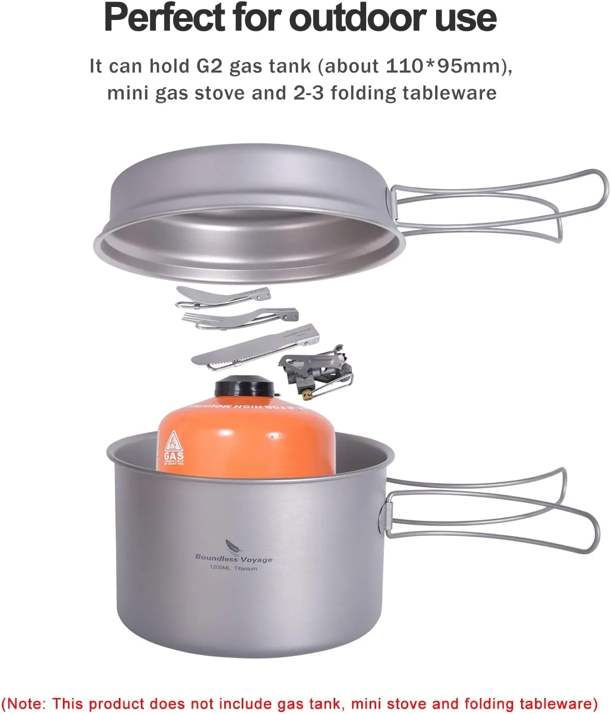 iBasingo 2 Piece-Set Titanium Bowl Pot Set with Folding Handle Outdoor Camping Picnic Pan Ultralight Cooking Tableware Picnic Dishes