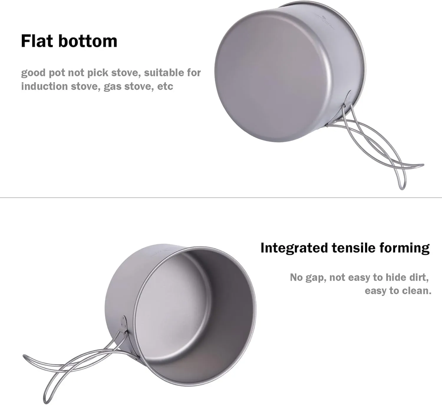 iBasingo 2 Piece-Set Titanium Bowl Pot Set with Folding Handle Outdoor Camping Picnic Pan Ultralight Cooking Tableware Picnic Dishes