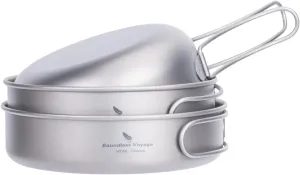 iBasingo Titanium Pots Pans Set Camping Cooking Frying Pan 500ml 550ml 650ml Bowls with Folding Handle Outdoor Backpacking Cookware Lightweight Portable Small Kitchen Cooking Kit 3 Pieces Set Ti2031C