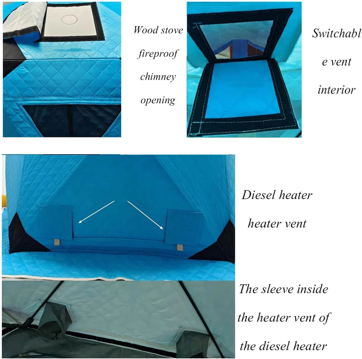 ice Fishing Tent ice Fishing shelter Insulated 3-4 Person Portable Quick-Open Hexagonal Warm and Anti-Cold Ice Fishing Tent with Chimney(Color:2)