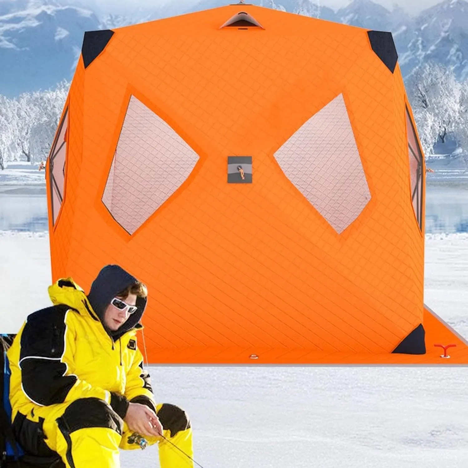 ice Fishing Tent ice Fishing shelter Insulated Winter Outdoor Ice Fishing Tent for 1-2 People, Thickened with Cotton and Cold-Proof, Quick to Open Without Setting Up(Color:3)