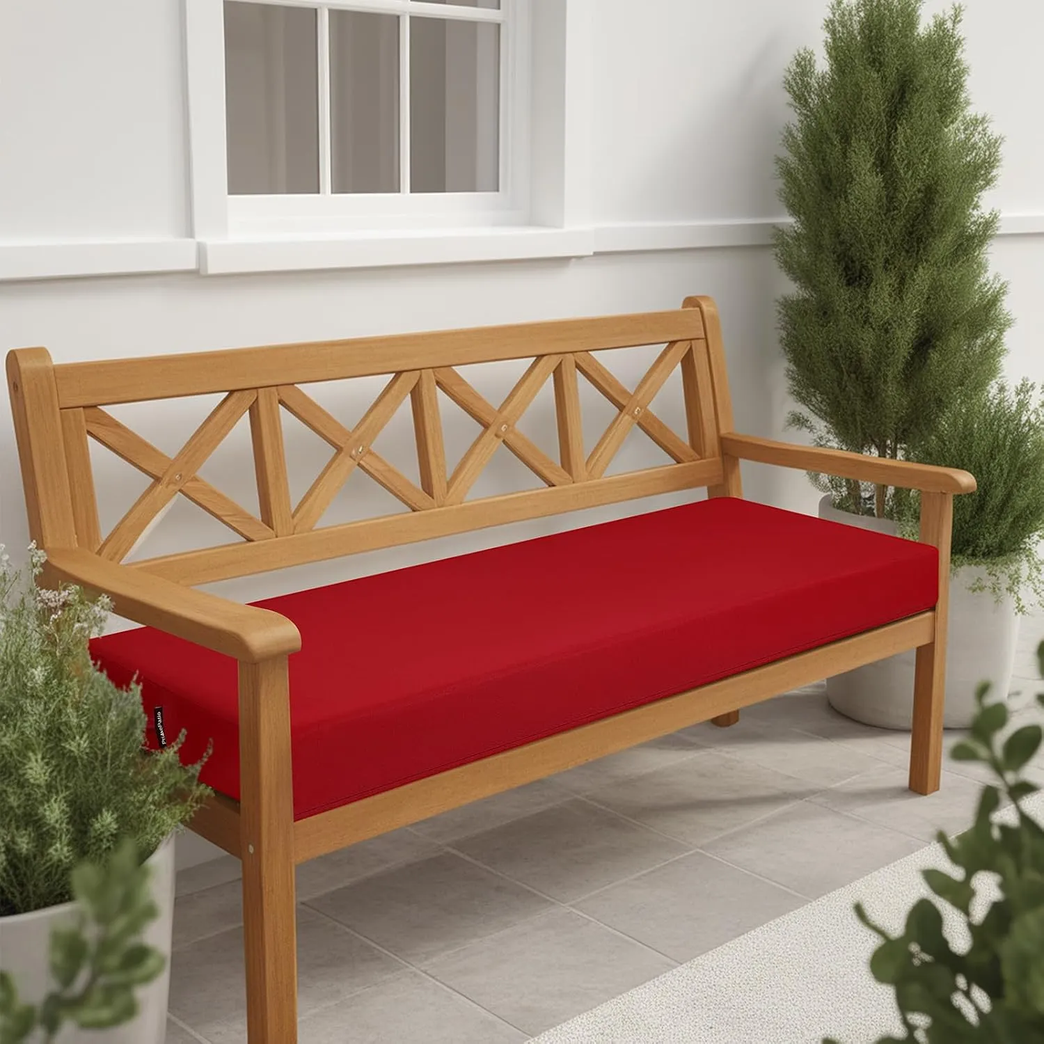 idee-home Outdoor Bench Cushion Waterproof, Bench Cushions for Outdoor Furniture, Patio Porch Swing Replacement Seat Pad with Ties for Garden Backyard, 48 x 18 Inch Red
