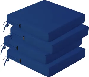 idee-home Outdoor Chair Cushions Set of 4, Waterproof Outdoor Seat Cushions for Patio Furniture, Outside Replacement Chair Pad with Ties for Lawn Deck Porch, 19 x 19 Navy Blue