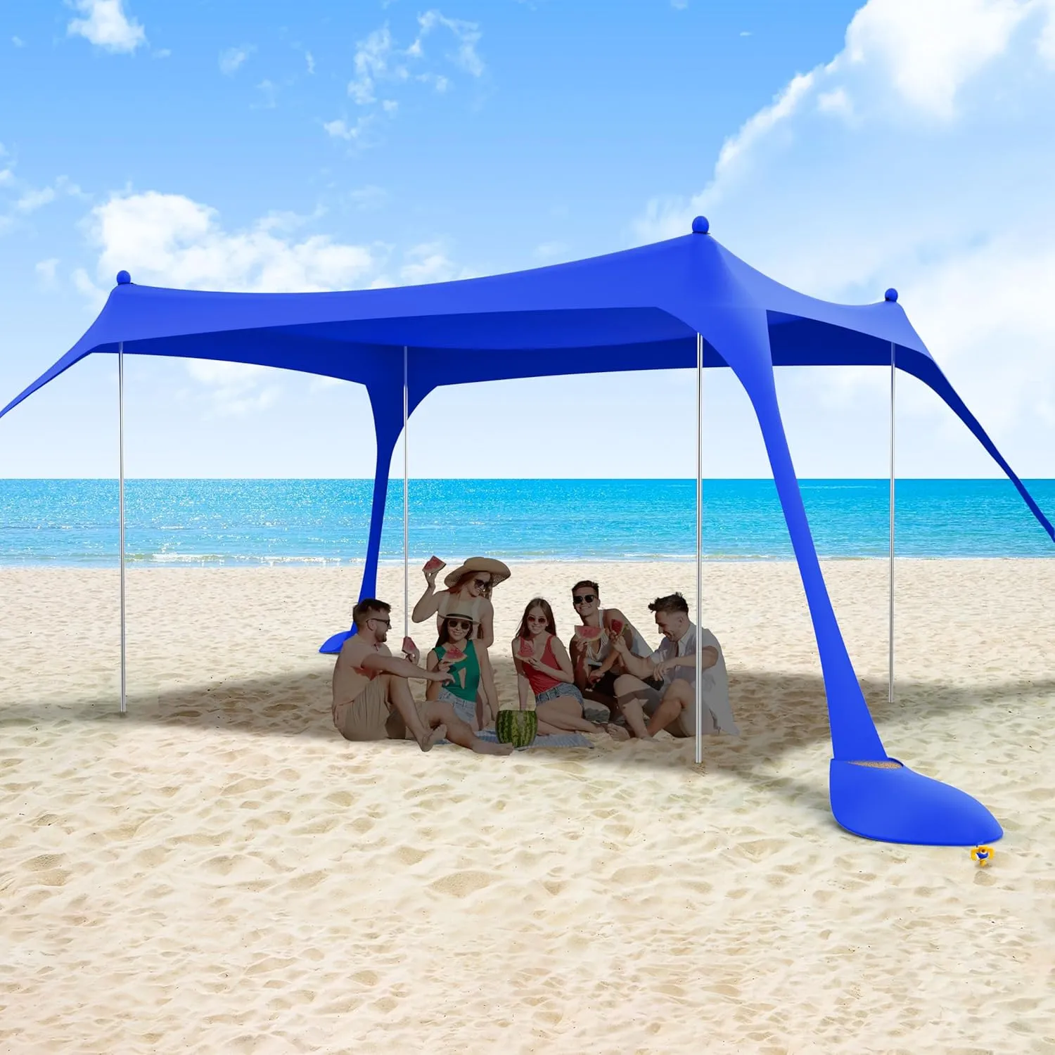 ihuan Beach Tent Sun Shelter 11X11FT UPF50  with 4 Aluminum Foldable Poles, Easy Setup Outdoor Shade Canopy for 8 Person, Cool Cabana for Fishing, Family Trips, Backyard Picnics