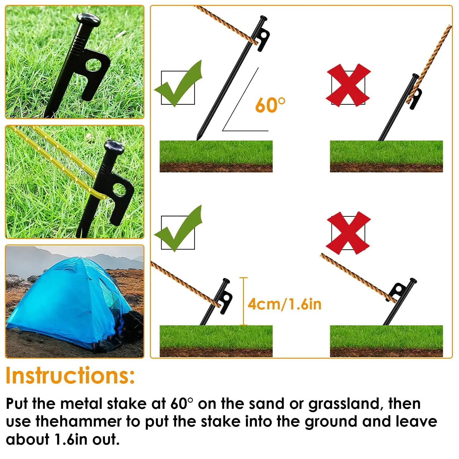iMounTEK 9.84ft Camping Essentials, Tents for Camping Accessories Kit with Metal Tent Pegs, Reflective Rope for Camping, Hiking, Backpacking