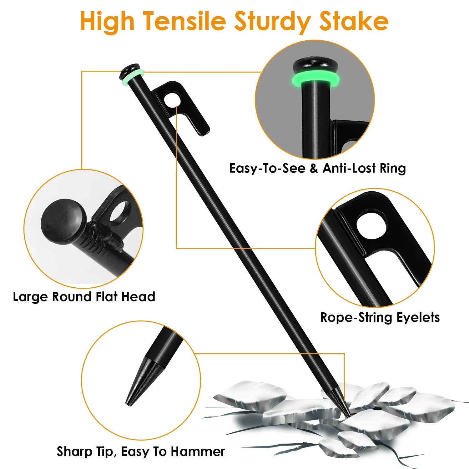 iMounTEK 9.84ft Camping Essentials, Tents for Camping Accessories Kit with Metal Tent Pegs, Reflective Rope for Camping, Hiking, Backpacking