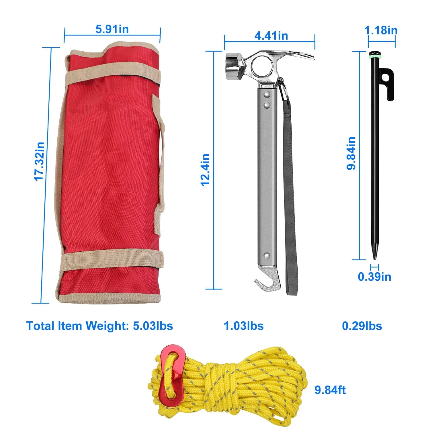 iMounTEK 9.84ft Camping Essentials, Tents for Camping Accessories Kit with Metal Tent Pegs, Reflective Rope for Camping, Hiking, Backpacking