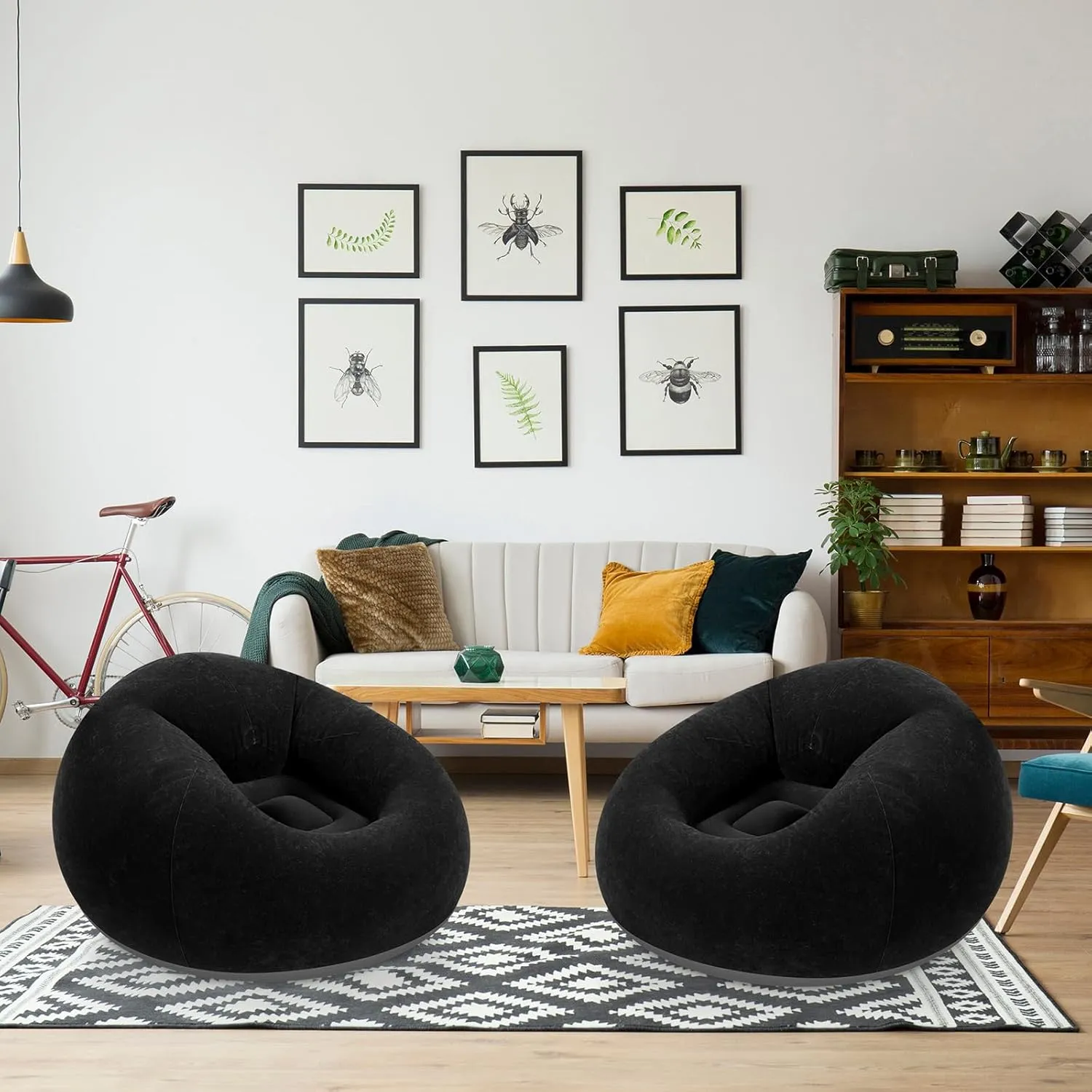 Inflatable Bean Bag Chairs Blow up Chairs Camping Chairs Inflatable Lazy Sofa Folding Portable Inflatable Chair for Living Room Bedroom Reading Room(Black,2 Pcs)