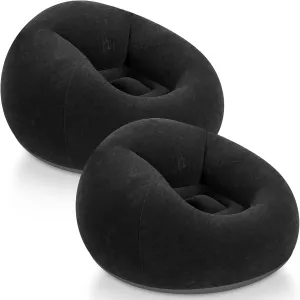 Inflatable Bean Bag Chairs Blow up Chairs Camping Chairs Inflatable Lazy Sofa Folding Portable Inflatable Chair for Living Room Bedroom Reading Room(Black,2 Pcs)