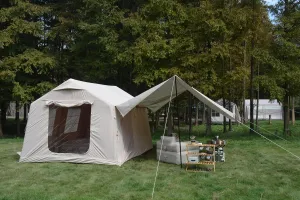 Inflatable Camping Tent with Hand Pump,Waterproof and Windproof,Blow up Tent w/Canopy,Portable Air Glamping Tents,4 Seasons,Easy Setup for 7-8 People