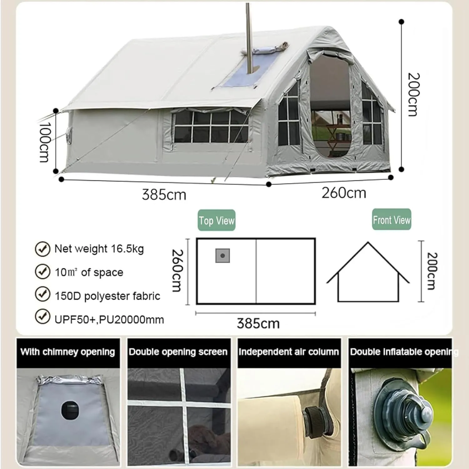 Inflatable Camping Tent with Pump, Easy Setup 2-8 Person Blow Up Tent, Waterproof Luxury Inflatable Tent with Mesh Windows, Doors, Hook and Carry Bag,Grey1