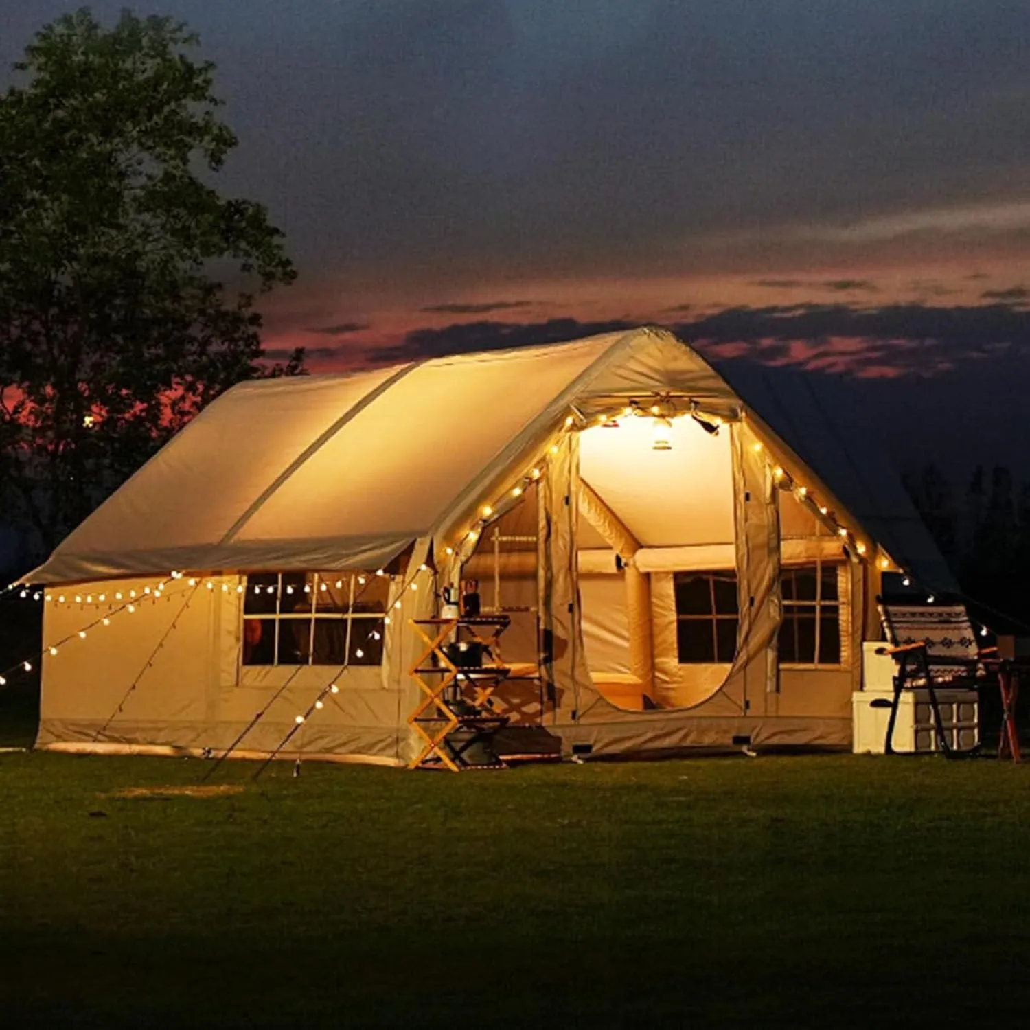 Inflatable Camping Tent with Pump, Easy Setup 2-8 Person Blow Up Tent, Waterproof Luxury Inflatable Tent with Mesh Windows, Doors, Hook and Carry Bag,Grey1