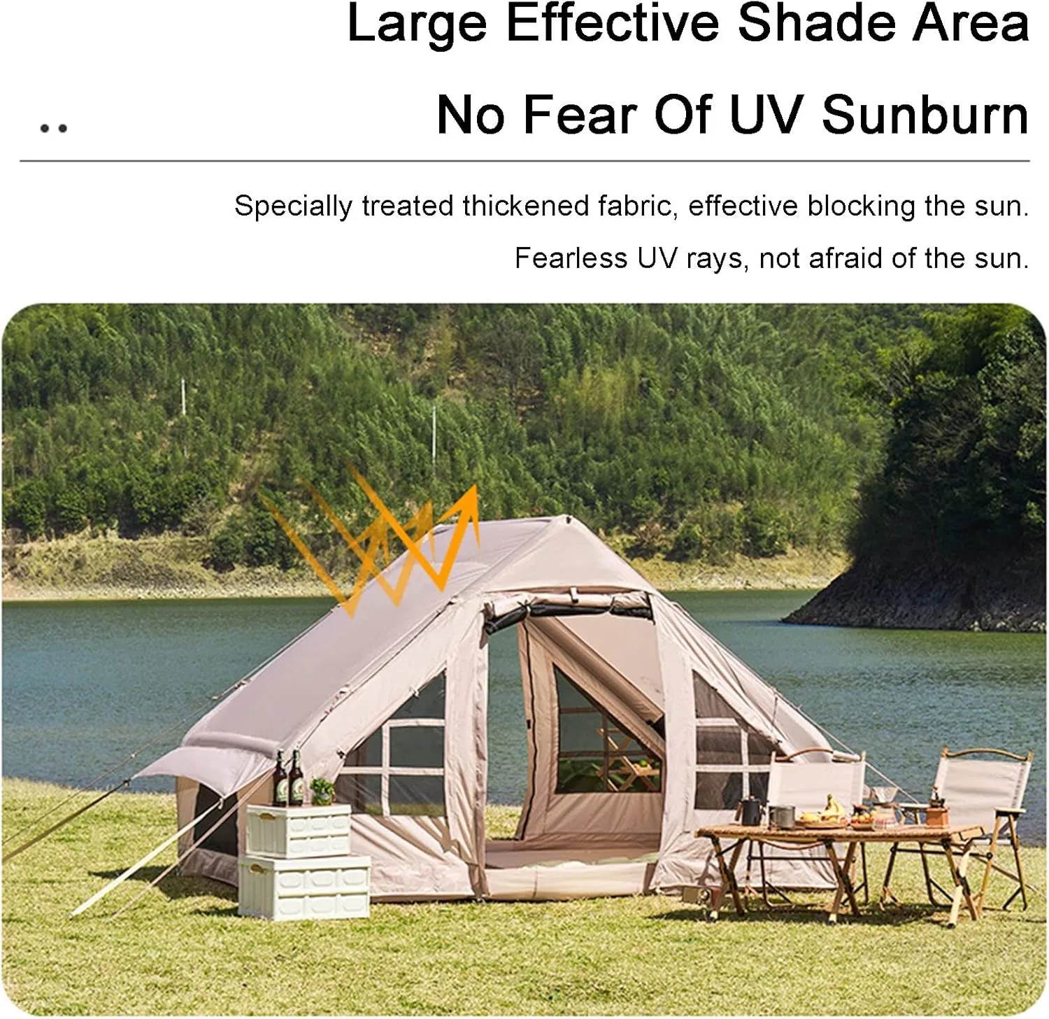 Inflatable Camping Tent with Pump,Large Outdoor Yurt Tents for Camping Waterproof Easy Setup - Canvas Hot Tents 4-8 Person Air Blow Up Tent Cabin - 4 Season Family Camping Tents