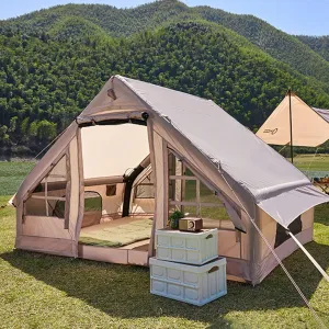 Inflatable Camping Tent with Pump,Large Outdoor Yurt Tents for Camping Waterproof Easy Setup - Canvas Hot Tents 4-8 Person Air Blow Up Tent Cabin - 4 Season Family Camping Tents