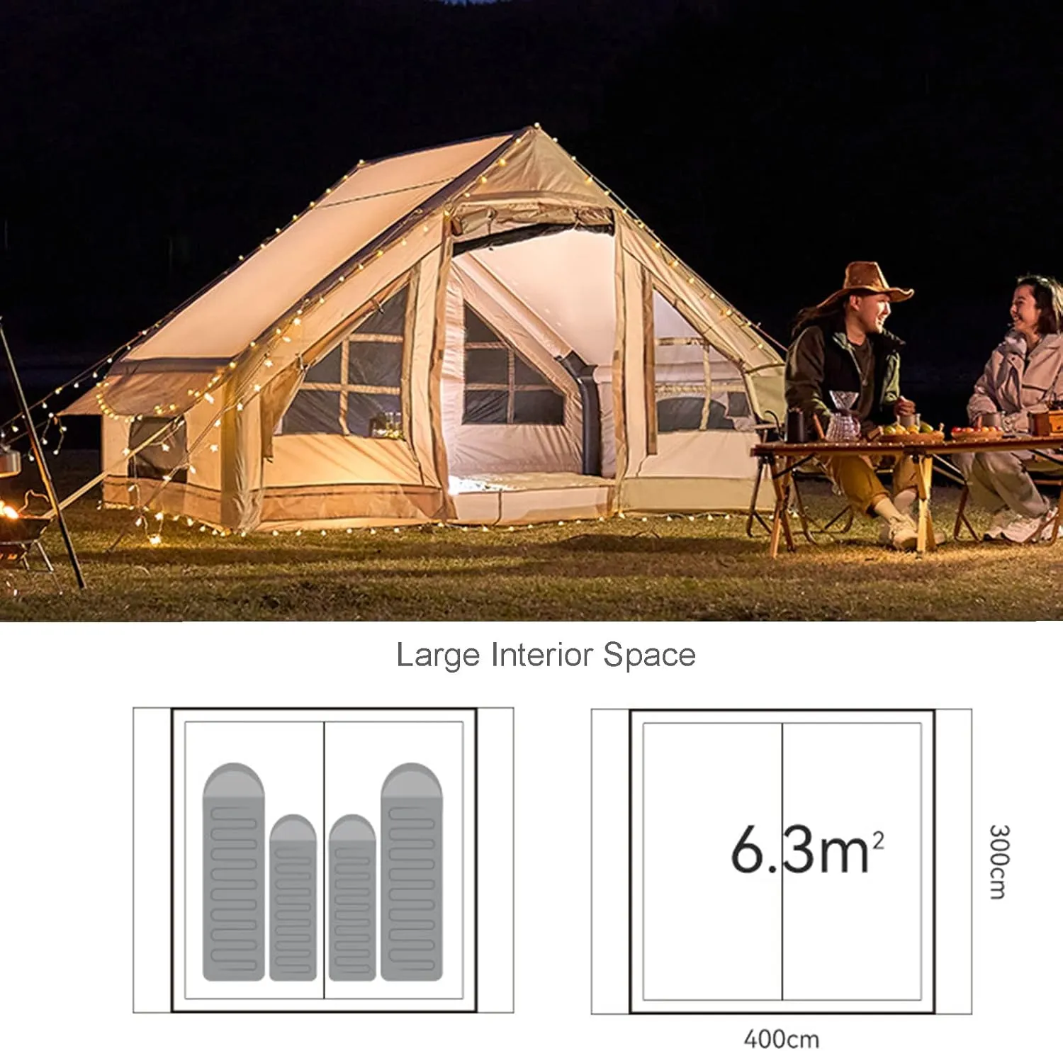Inflatable Camping Tent with Pump,Large Outdoor Yurt Tents for Camping Waterproof Easy Setup - Canvas Hot Tents 4-8 Person Air Blow Up Tent Cabin - 4 Season Family Camping Tents